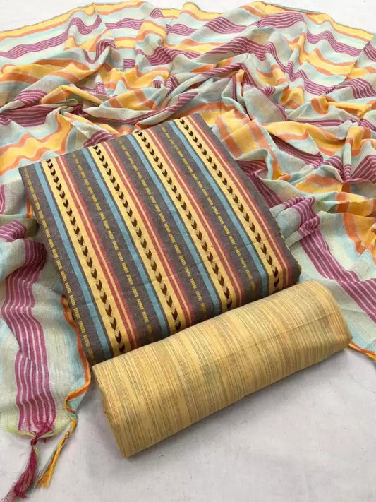 Yellow Pure Handloom Cotton Unstitched Dress Material