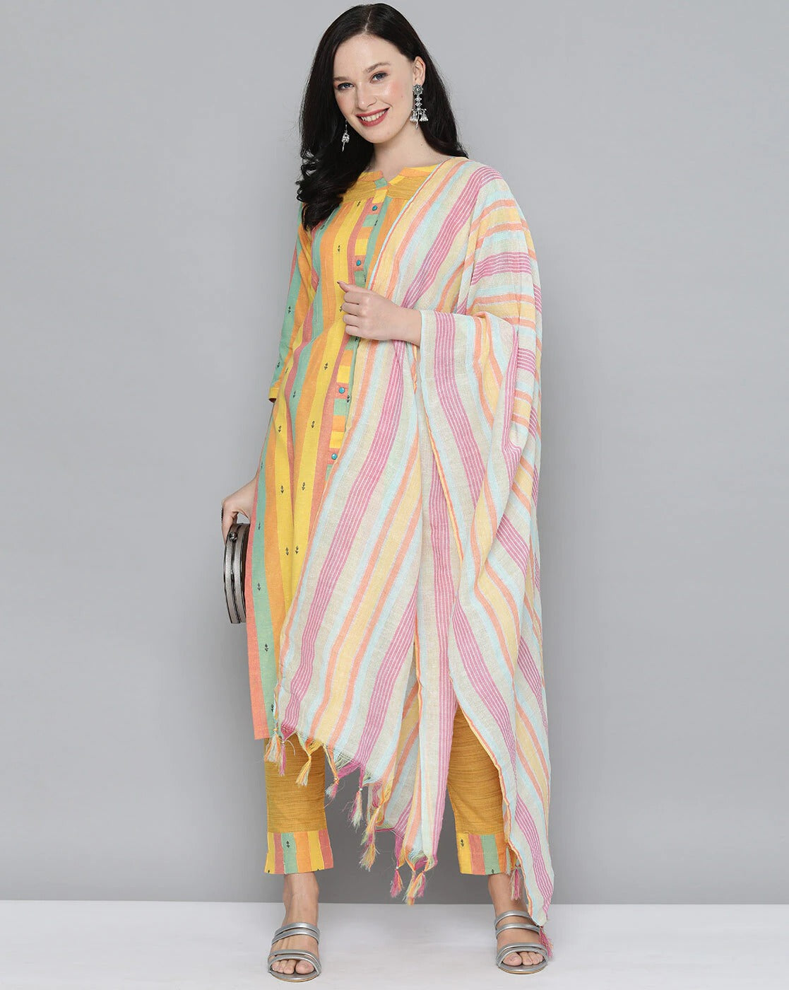 Yellow Pure Handloom Cotton Unstitched Dress Material - Stilento