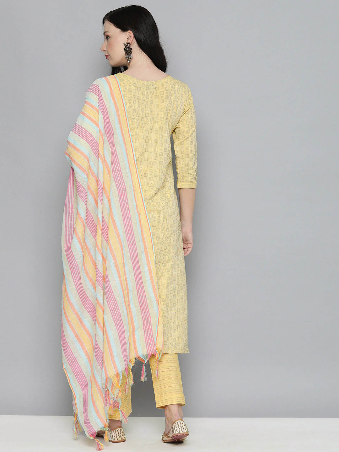 Yellow Pure Handloom Cotton Unstitched Dress Material - Stilento