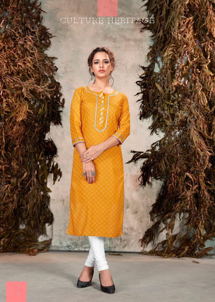 Yellow Rayon Kurta for Women With Gota Patti Work
