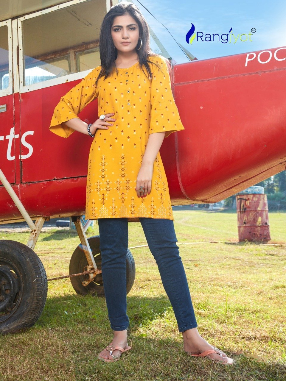 Yellow Rayon Short Kurti for Women