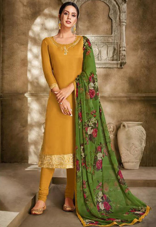 Zari Work Cotton Un-Stitched Suit with Chiffon Dupatta - Stilento