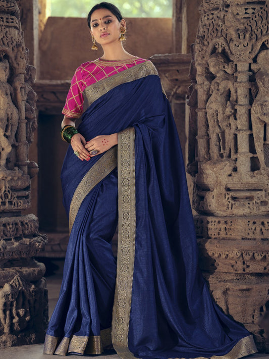 Zari Work Faux Silk Blue Designer Women Saree - Stilento