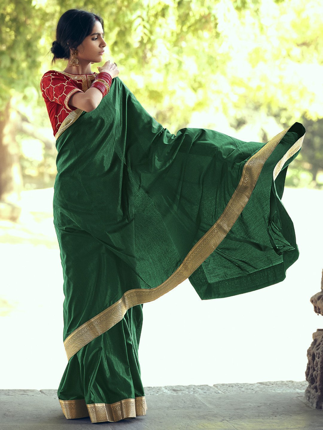 Zari Work Faux Silk Green Designer Women Saree