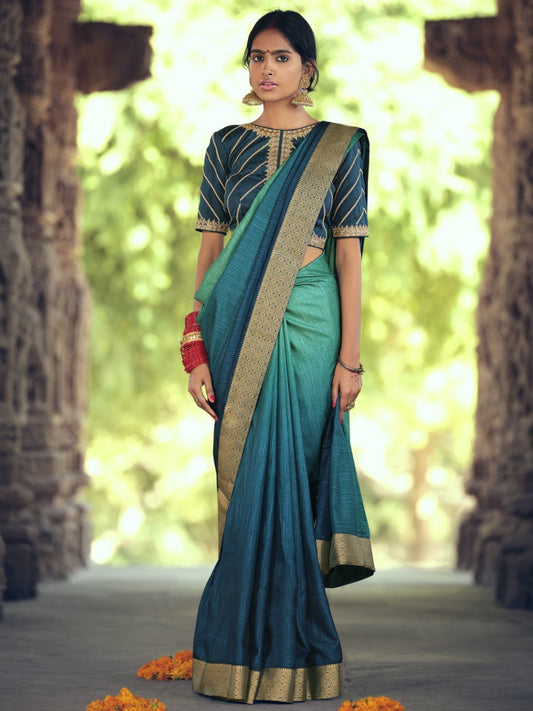 Zari Work Faux Silk Green Designer Women Saree - Stilento