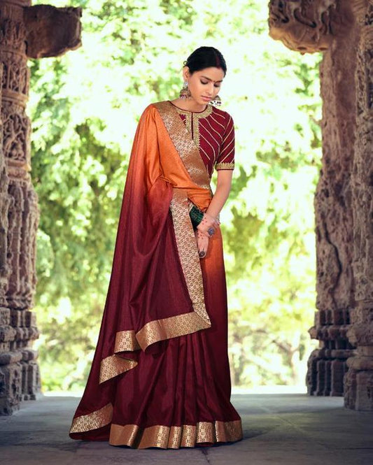 Zari Work Faux Silk Maroon Designer Ladies Saree - Stilento