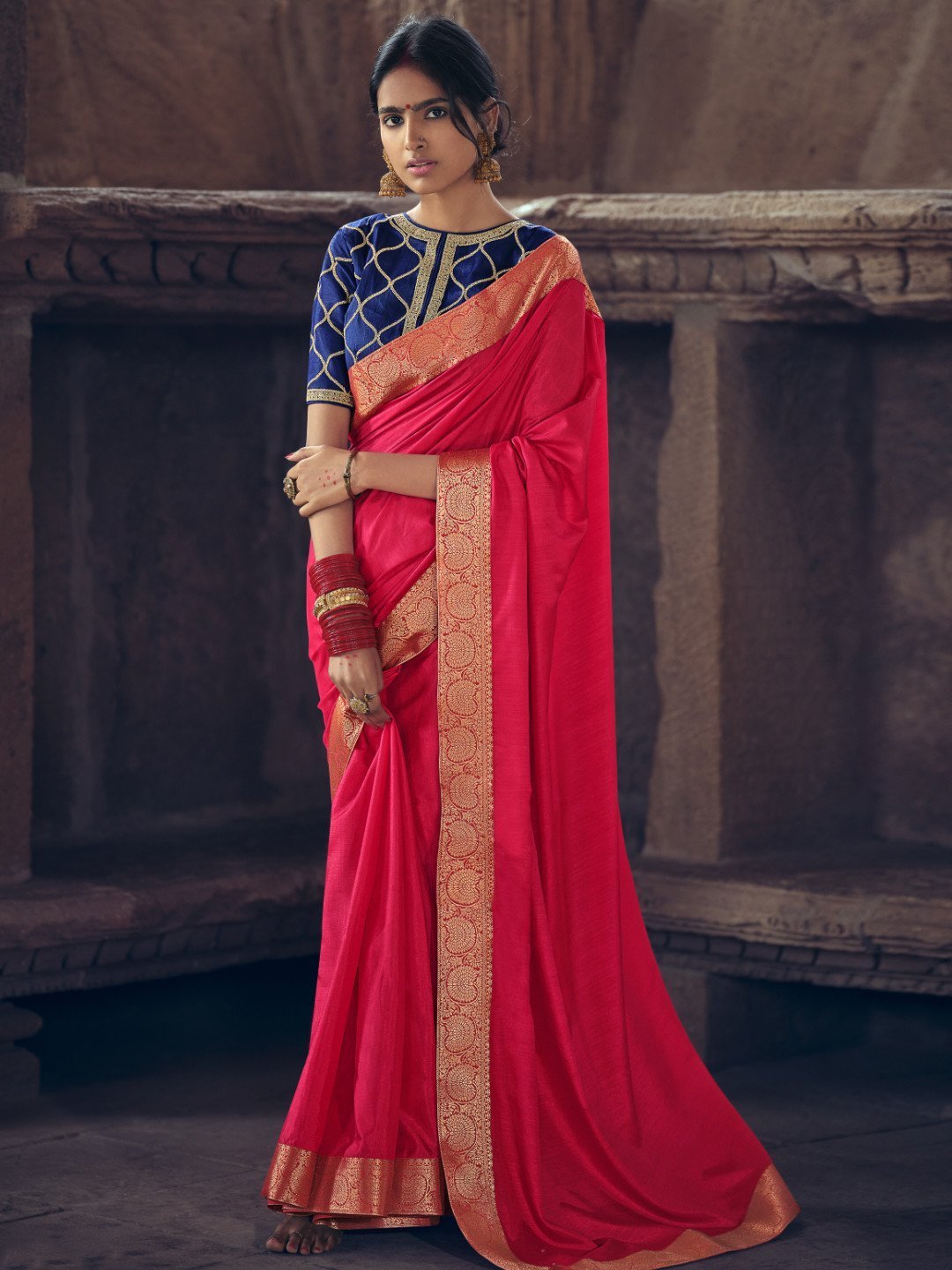 Zari Work Faux Silk Red Designer Women Saree