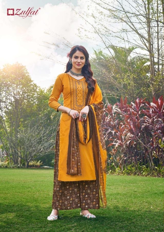 Zulfat Designer Unstitched Yellow cotton salwar Kameez suits - Stilento