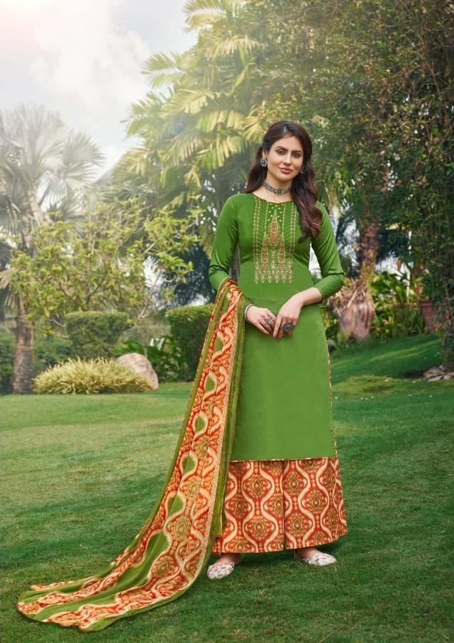 Zulfat Designer Women Unstitched cotton salwar Kameez suits Green - Stilento