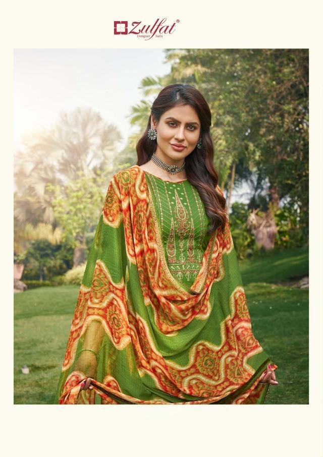 Zulfat Designer Women Unstitched cotton salwar Kameez suits Green - Stilento
