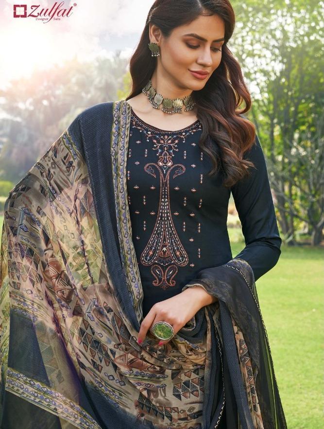 Zulfat Designer Women Unstitched cotton salwar suits Black - Stilento