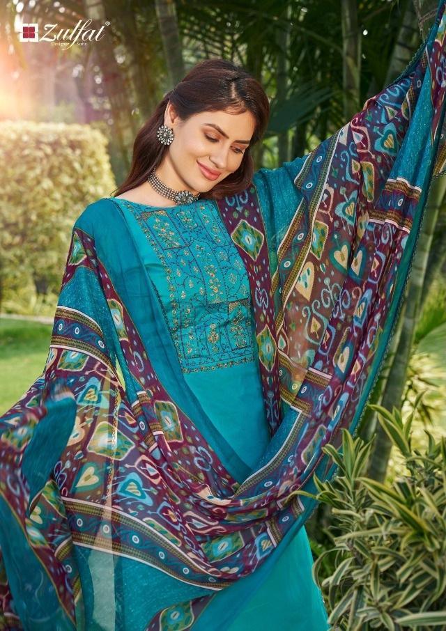 Zulfat Designer Women Unstitched cotton salwar suits Blue - Stilento