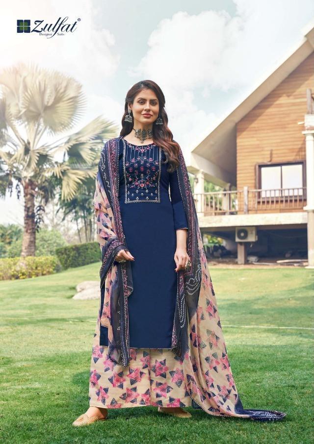 Zulfat Designer Women Unstitched cotton salwar suits Dark Blue - Stilento